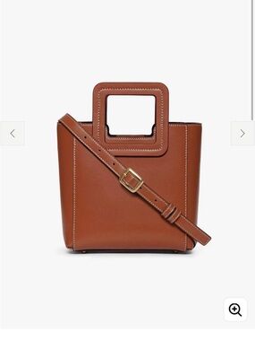 Staud Mini Shirley Brown Leather Square Handle Tote with Adjustable Strap